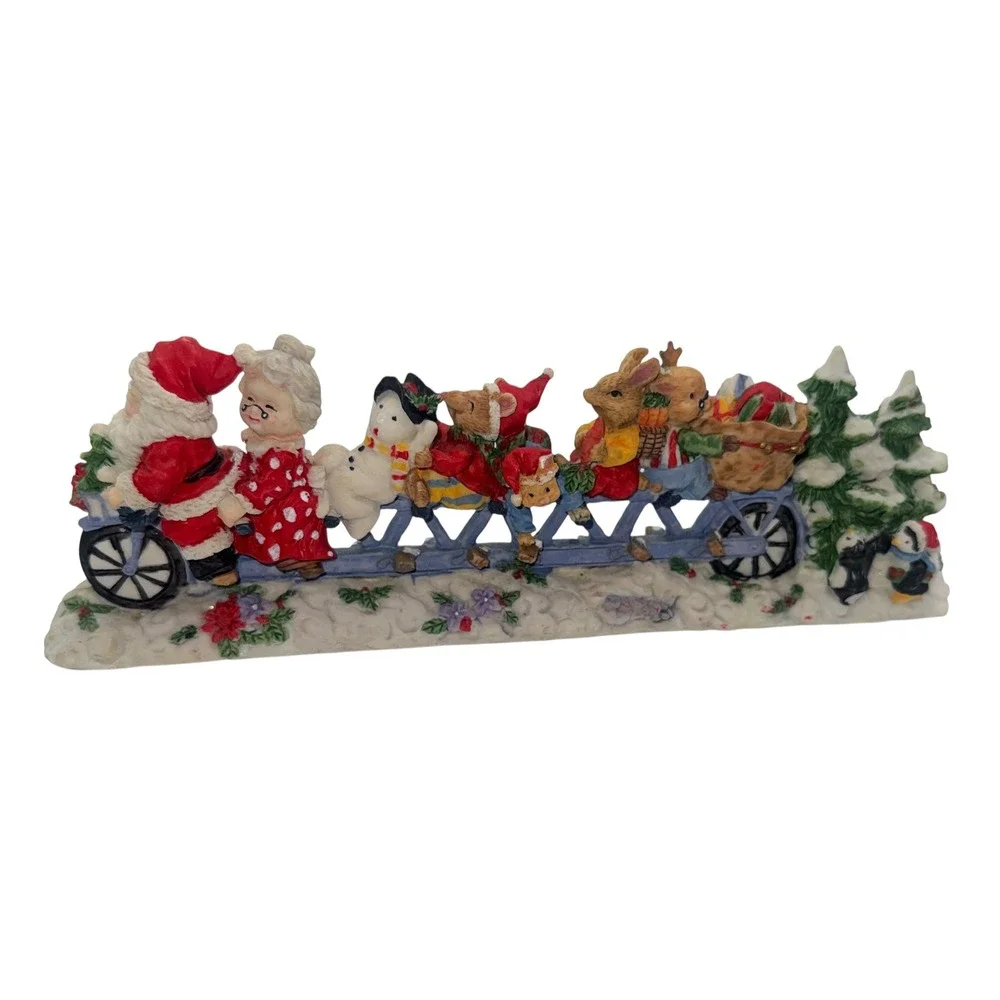 Fine Polyresin Mr. & Mrs Santa Claus Riding Bike -Vintage Christmas Table Decor